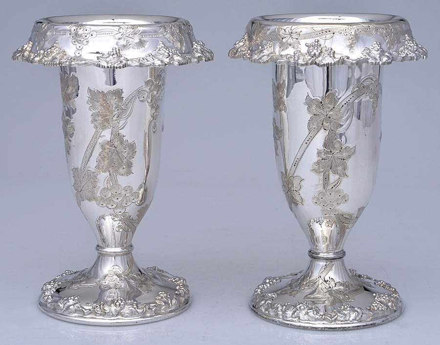 5057 (Silverplate, Hollowware) Pair of 8" Vases by Barbour Silver (USA)-1