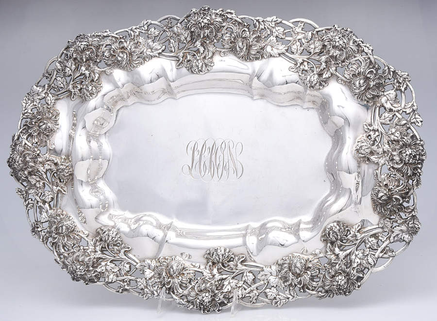 Chrysanthemum (Sterling, Hollowware) 21" Rectangular Platter by Black Starr & Frost-1
