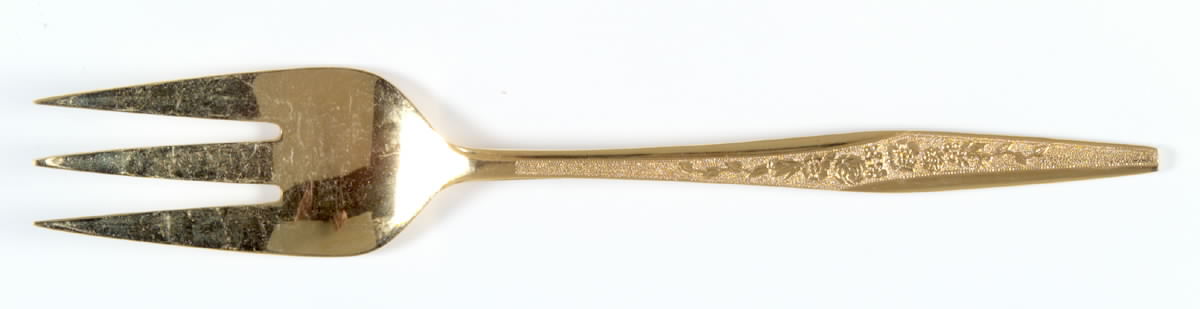 Golden Bouquet (Gold Electroplate) Medium Solid Cold Meat Serving Fork by Carlyle Silver-1