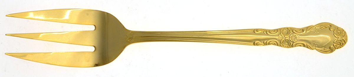 Gold Alyssa (Gold Electroplate) Medium Solid Cold Meat Serving Fork by Cambridge Silver-1
