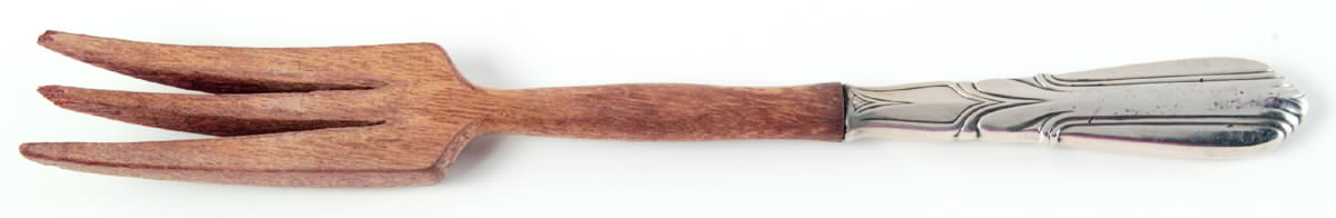 Crusader (Sterling, 1937-1938, No Monograms) Salad Serving Fork with Wooden Prongs by Concord-1