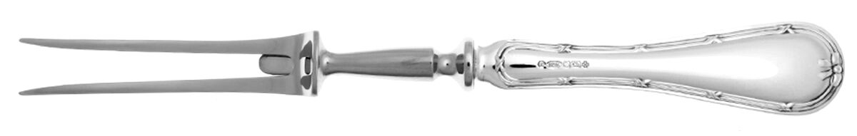 English Reed & Ribbon (Sterling) Large Stainless-Prong Roast Carving Fork by R. Carrs (England)-1