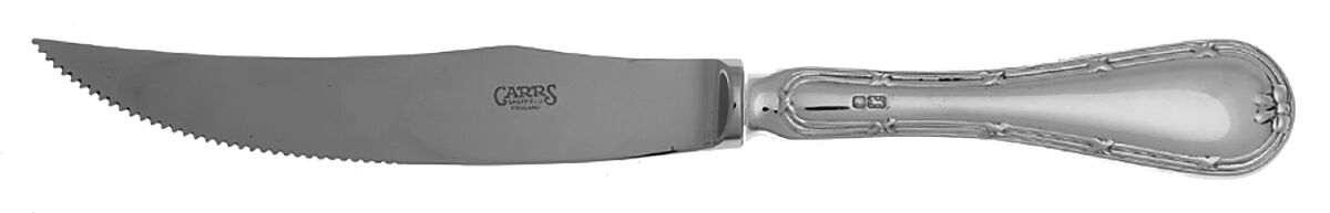 English Reed & Ribbon (Sterling) Individual Steak Knife Hollow Handle Serrate Blade by R. Carrs (England)-1