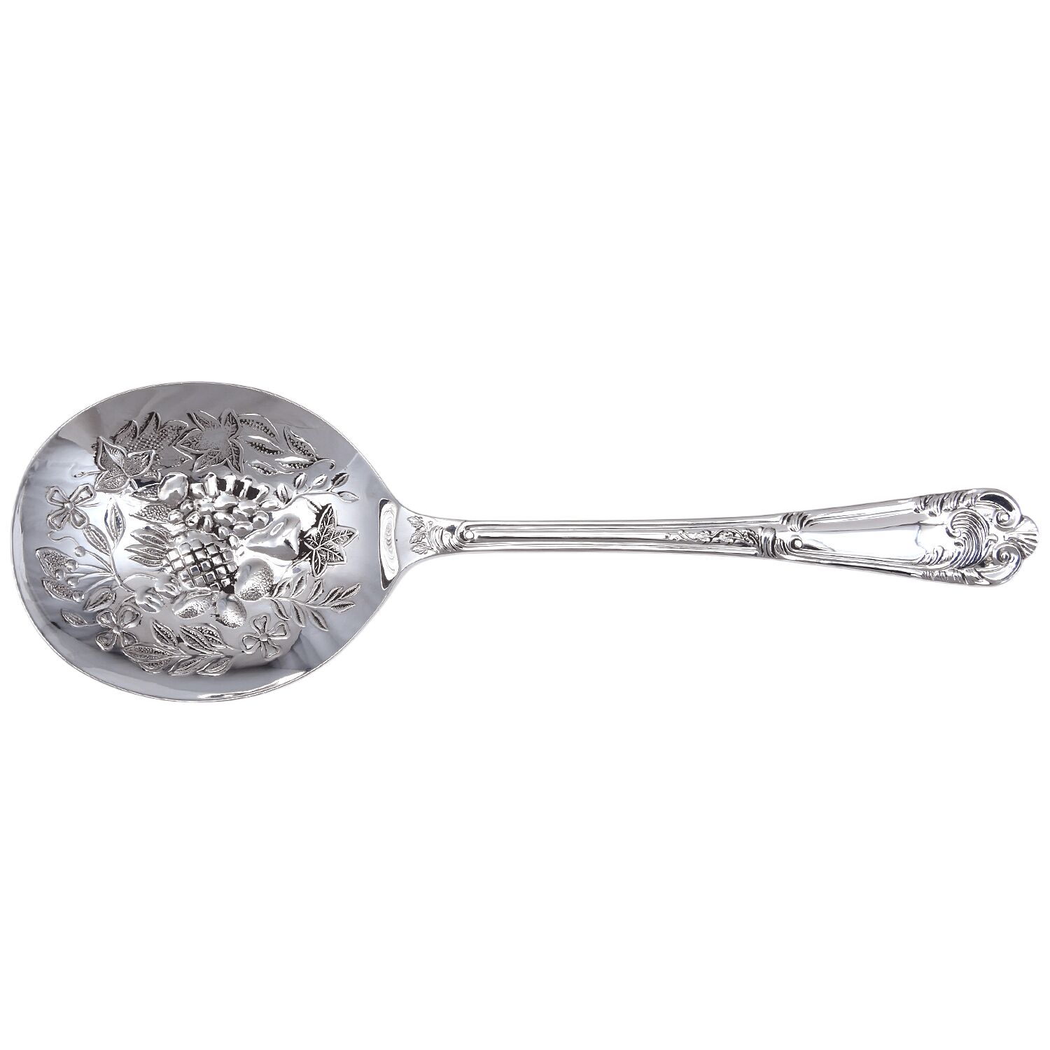 La Regence (Sterling) Solid Fruit Serving Spoon-Embossed Bowl by R. Carrs (England)-1