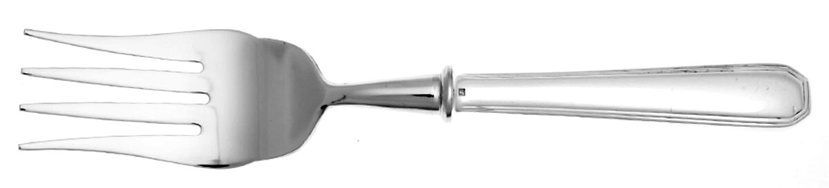 America (Silverplate, 1933) Cold Meat Fork Large, Stainless Tines HC by Christofle France-1