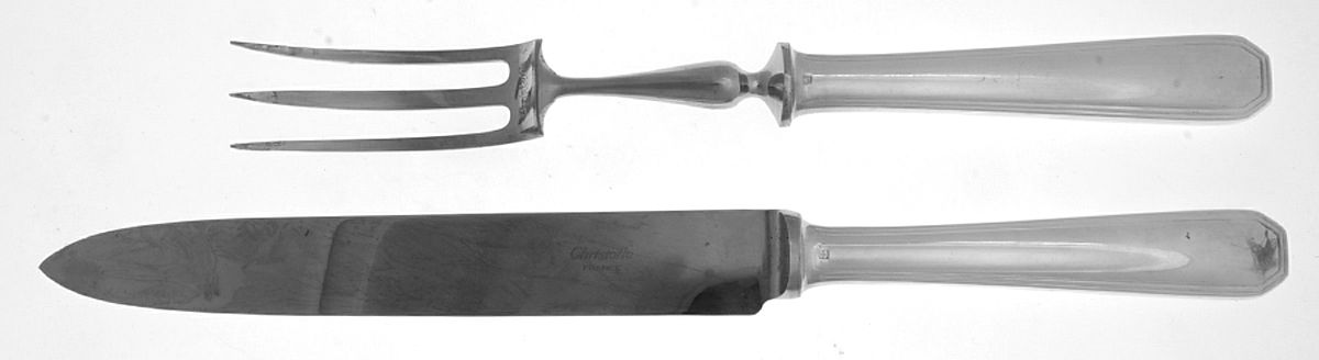 America (Silverplate, 1933) Large 2-Piece Roast Carving Set w/Stainless Blade by Christofle France-1