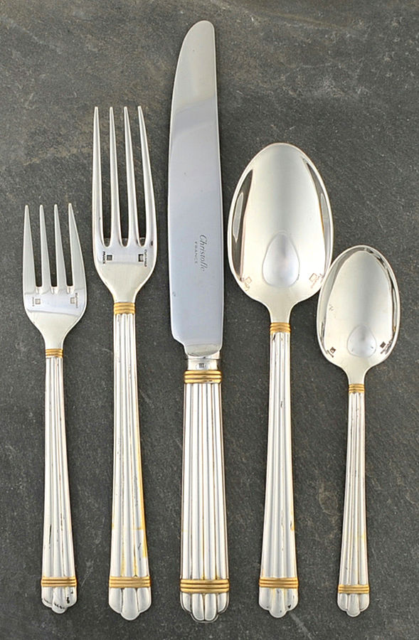 Aria Gold (Silverplate, Gold Accent) 5 Piece Place Setting by Christofle France-1