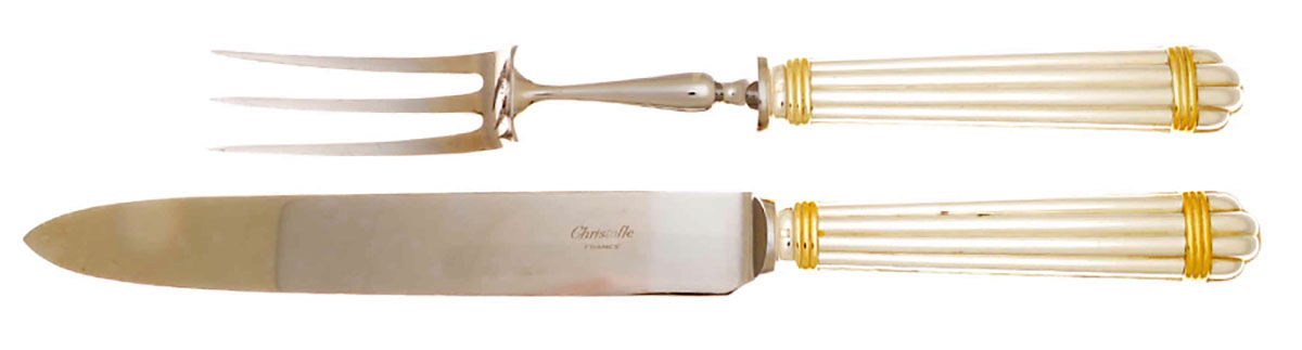 Aria Gold (Silverplate, Gold Accent) 2 Piece Large Carving Set,Stainless Blade w/Box by Christofle France-1