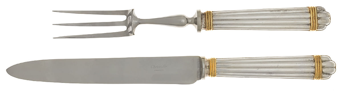 Aria Gold (Silverplate, Gold Accent) Large 2-Piece Roast Carving Set w/Stainless Blade by Christofle France-1