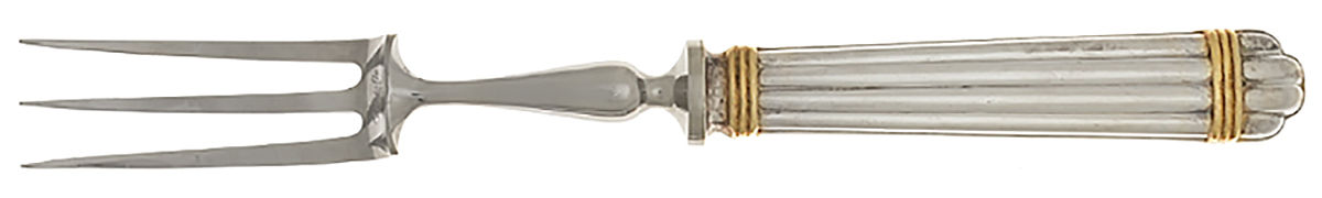 Aria Gold (Silverplate, Gold Accent) Large Stainless-Prong Roast Carving Fork by Christofle France-1