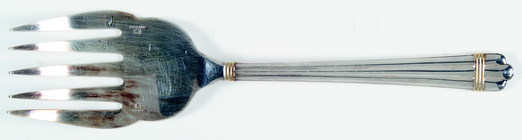 Aria Gold (Silverplate, Gold Accent) Large Solid Fish Serving Fork by Christofle France-1