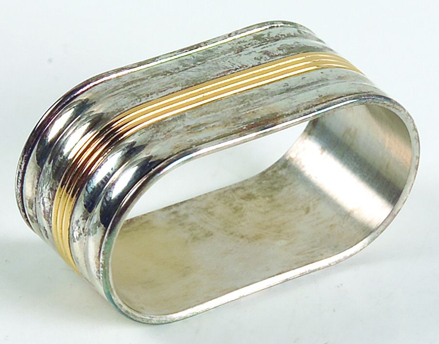 Aria Gold (Silverplate, Gold Accent) Silverplate Napkin Ring by Christofle France-1