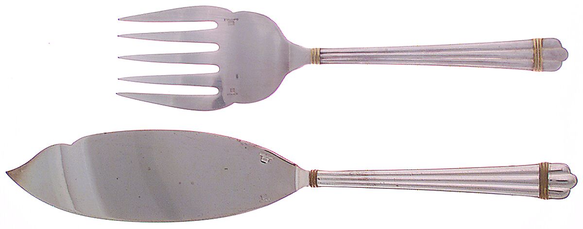 Aria Gold (Silverplate, Gold Accent) 2 Piece Large Solid Fish Serving Set by Christofle France-1