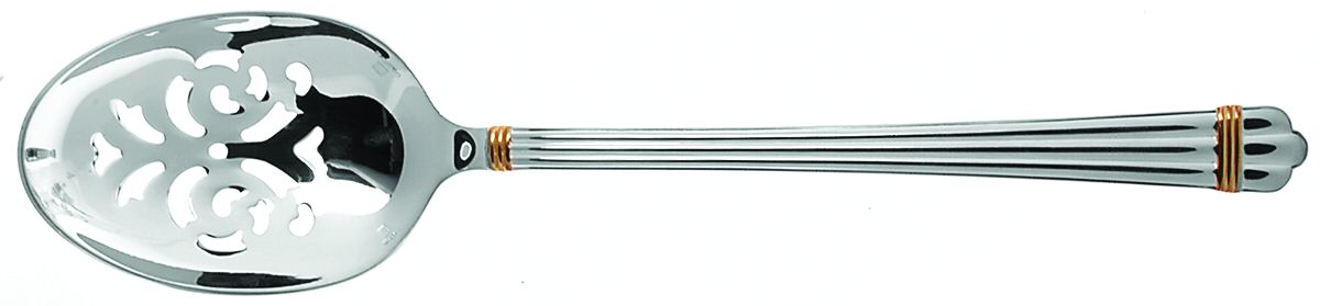 Aria Gold (Silverplate, Gold Accent) Pierced Solid Serving Spoon by Christofle France-1
