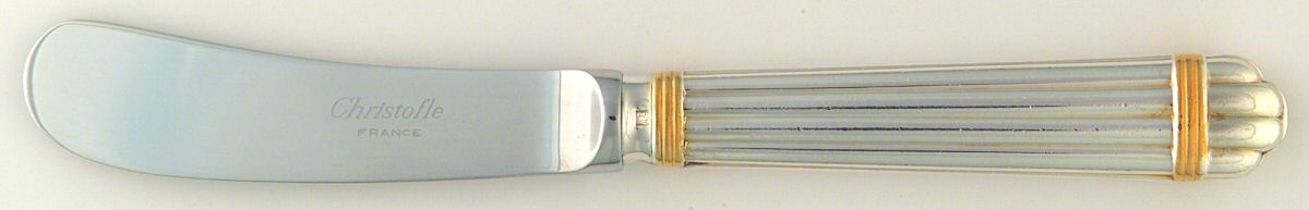Aria Gold (Silverplate, Gold Accent) Butter Spreader Hollow Hdl-Paddle/Stainless Blade by Christofle France-1