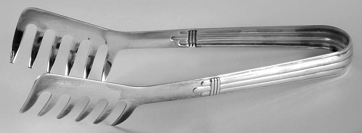Aria (Silverplate, 1984) Solid Spaghetti Pasta Serving Tongs by Christofle France-1