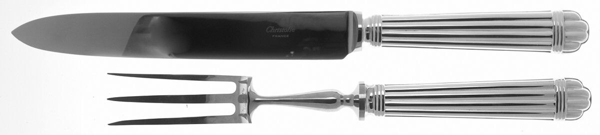 Aria (Silverplate, 1984) Large 2-Piece Roast Carving Set w/Stainless Blade by Christofle France-1