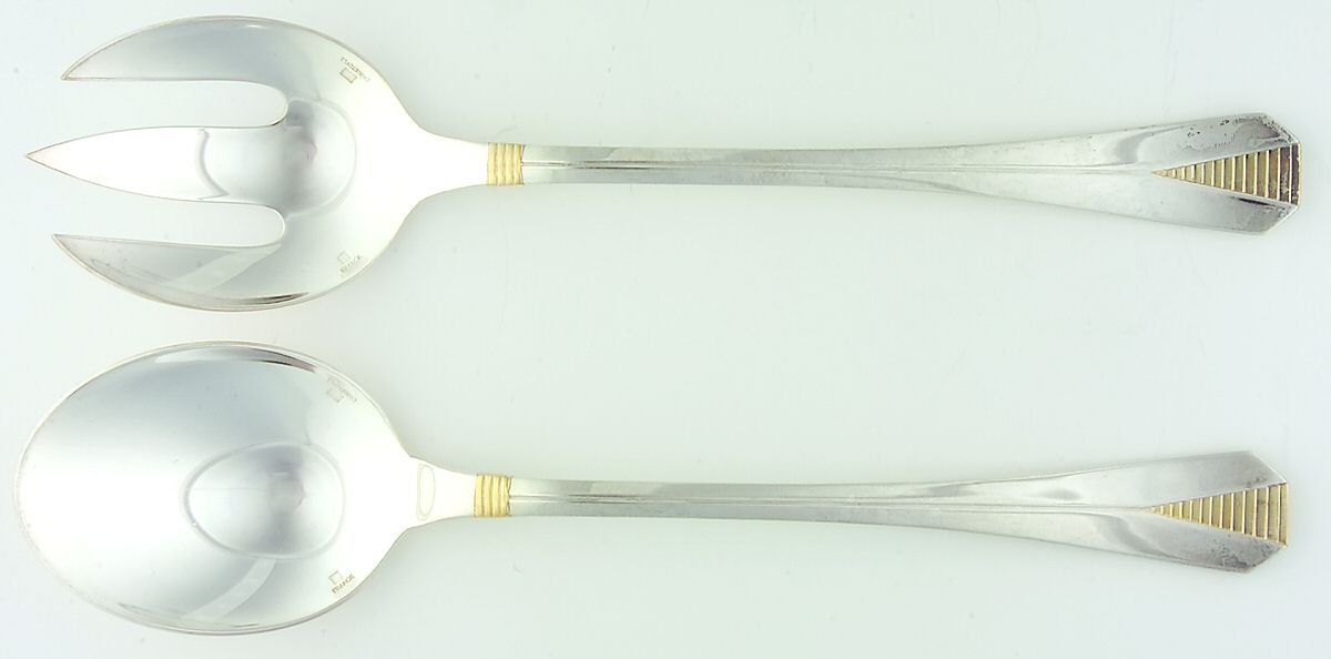 Atlantide Gold (Silverplate, Gold Accent) (2 Pc) Solid Salad Set by Christofle France-1