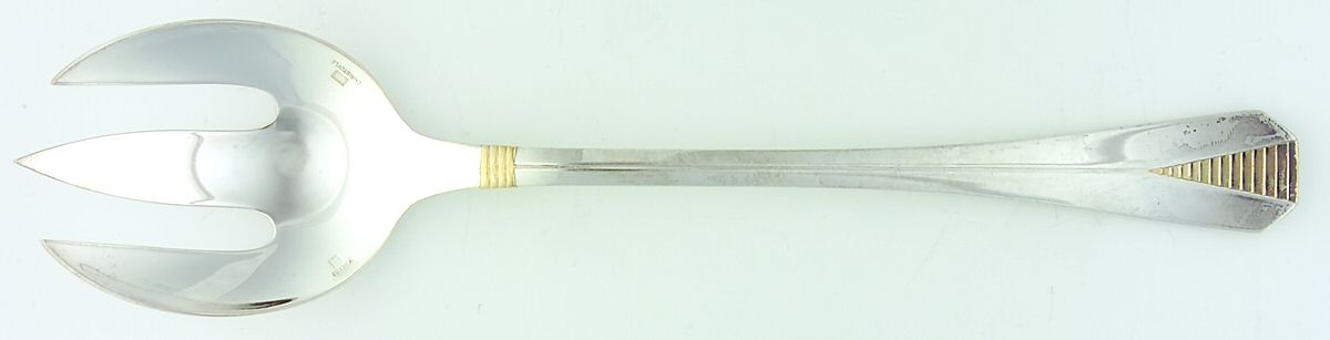 Atlantide Gold (Silverplate, Gold Accent) Solid Salad Serving Fork by Christofle France-1
