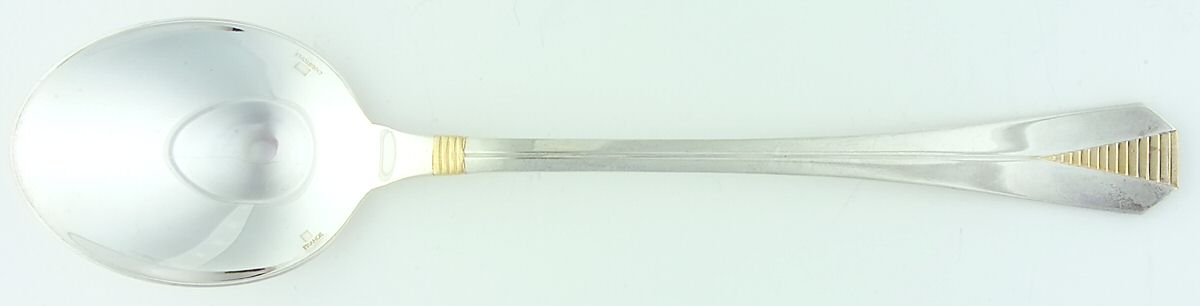 Atlantide Gold (Silverplate, Gold Accent) Solid Salad Serving Spoon by Christofle France-1
