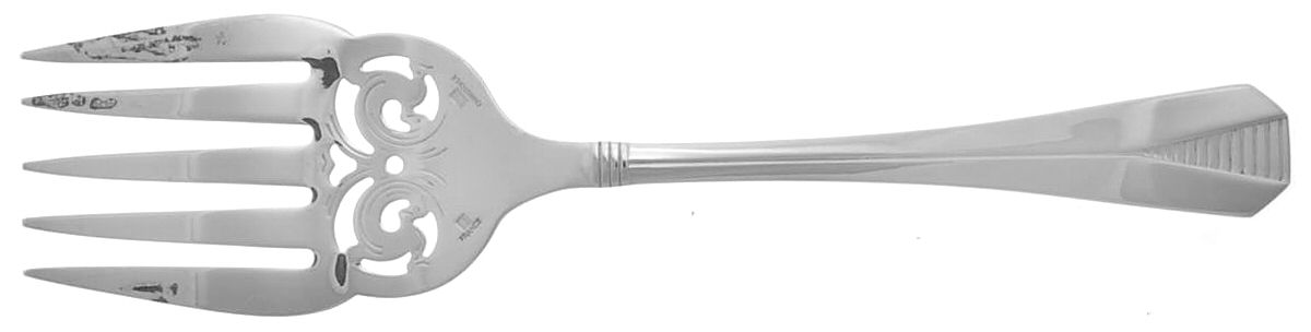 Atlantide (Silverplate) Solid Pierced Fish Serving Fork by Christofle France-1