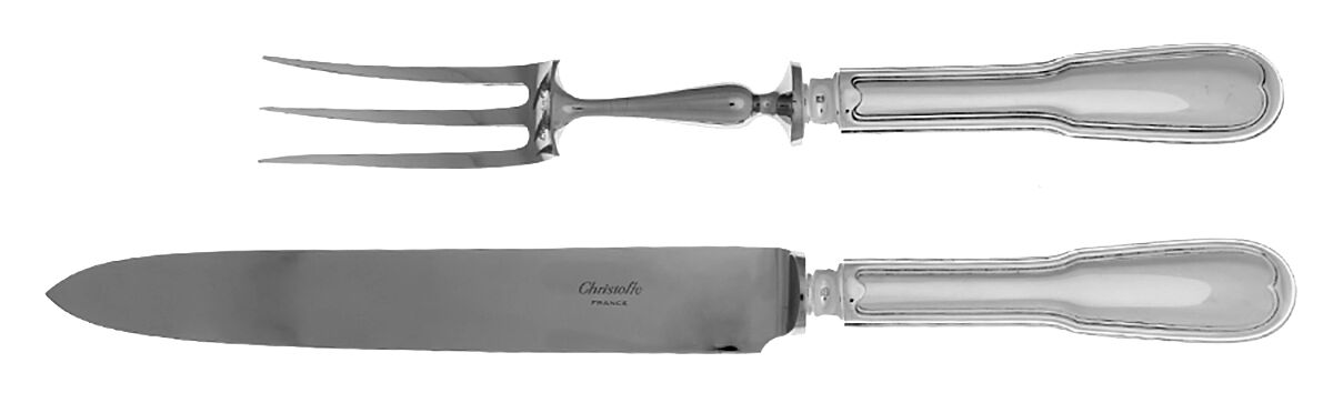 Chinon (Silverplate, 1862) Large 2-Piece Roast Carving Set with Stainless Blade by Christofle France-1