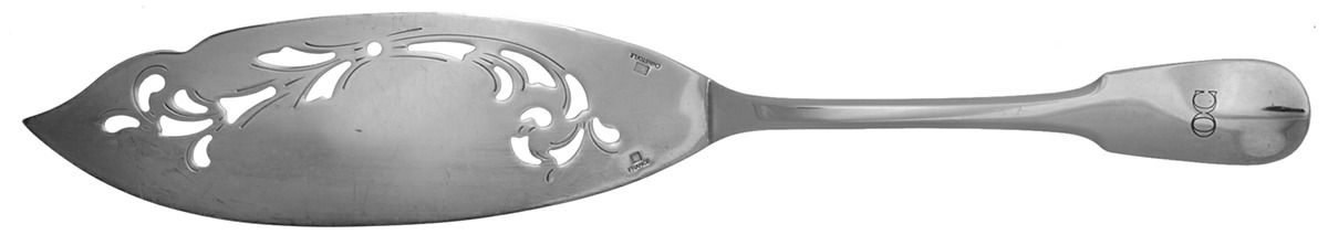 Cluny (Silverplate, 1963) Large Solid Pierced Fish Serving Knife by Christofle France-1