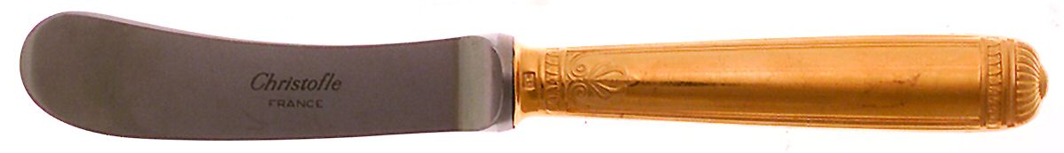 Malmaison-Gold (Gold Electroplate) Butter Spreader Hollow Hdl-Paddle/Stainless Blade by Christofle France-1