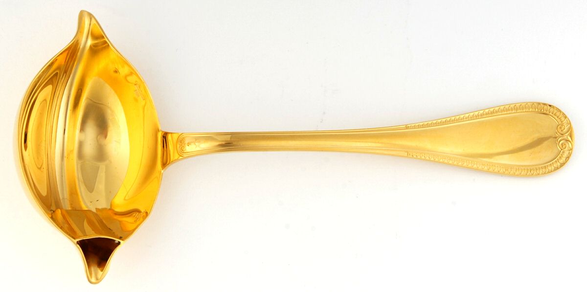 Malmaison-Gold (Gold Electroplate) Ladle-Gravy/Solid Piece 2 Spout with Strainer by Christofle France-1