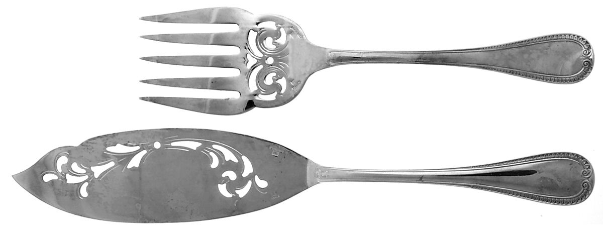 Malmaison (Silverplate, 1967) 2 Piece Large Solid Fish Serving Set by Christofle France-1