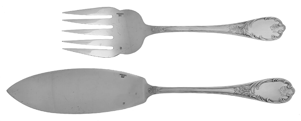 Marly (Silverplate, Satin Handle) 2 Piece Large Solid Fish Serving Set by Christofle France-1