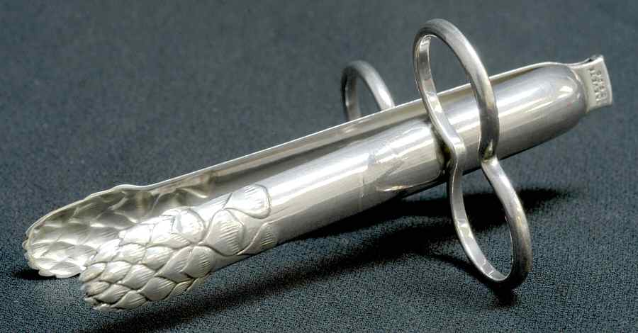 Silverplate Hollowware Solid Individual Asparagus Tongs by Christofle France-1