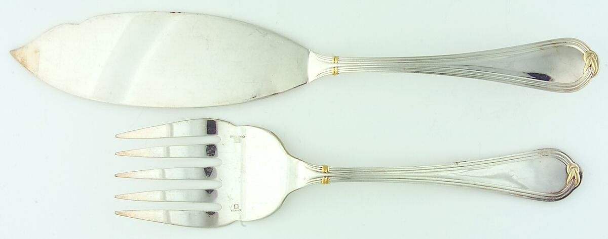 Oceana Gold (Silverplate) 2 Piece Large Solid Fish Serving Set by Christofle France-1