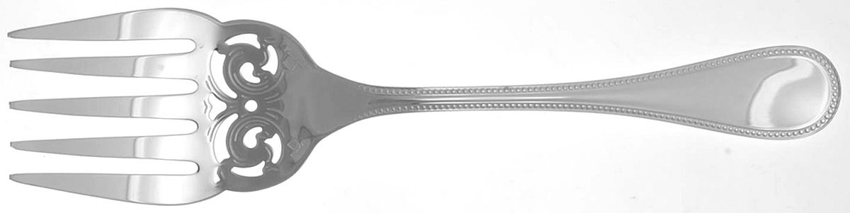 Perles (Silverplate, 1890) Solid Pierced Fish Serving Fork by Christofle France-1