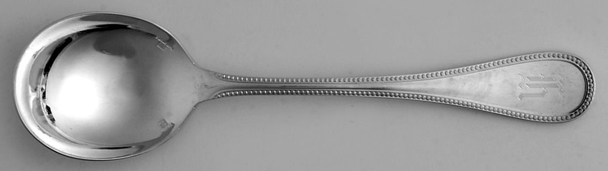 Perles (Silverplate, 1890) Monogram Round Bowl Soup Spoon (Cream Soup) by Christofle France-1