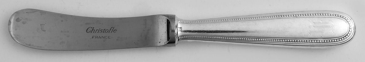Perles (Silverplate, 1890) Butter Spreader Hollow Hdl-Paddle/Stainless Blade by Christofle France-1