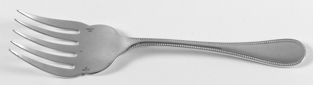 Perles (Silverplate, 1890) Large Solid Fish Serving Fork by Christofle France-1