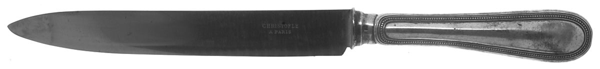 Perles (Silverplate, 1890) Large Stainless Blade Roast Carving Knife by Christofle France-1