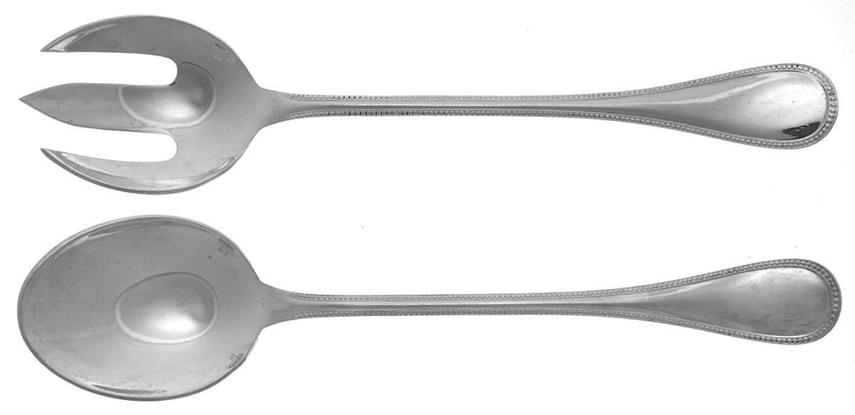 Perles (Silverplate, 1890) (2 Pc) Solid Salad Set by Christofle France-1