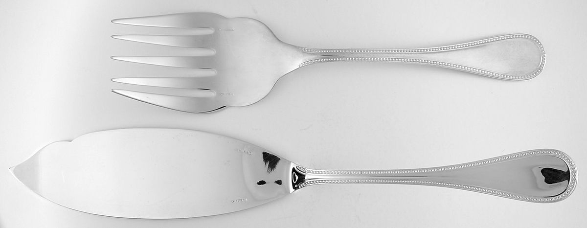 Perles (Sterling) 2 Piece Large Solid Fish Serving Set by Christofle France-1