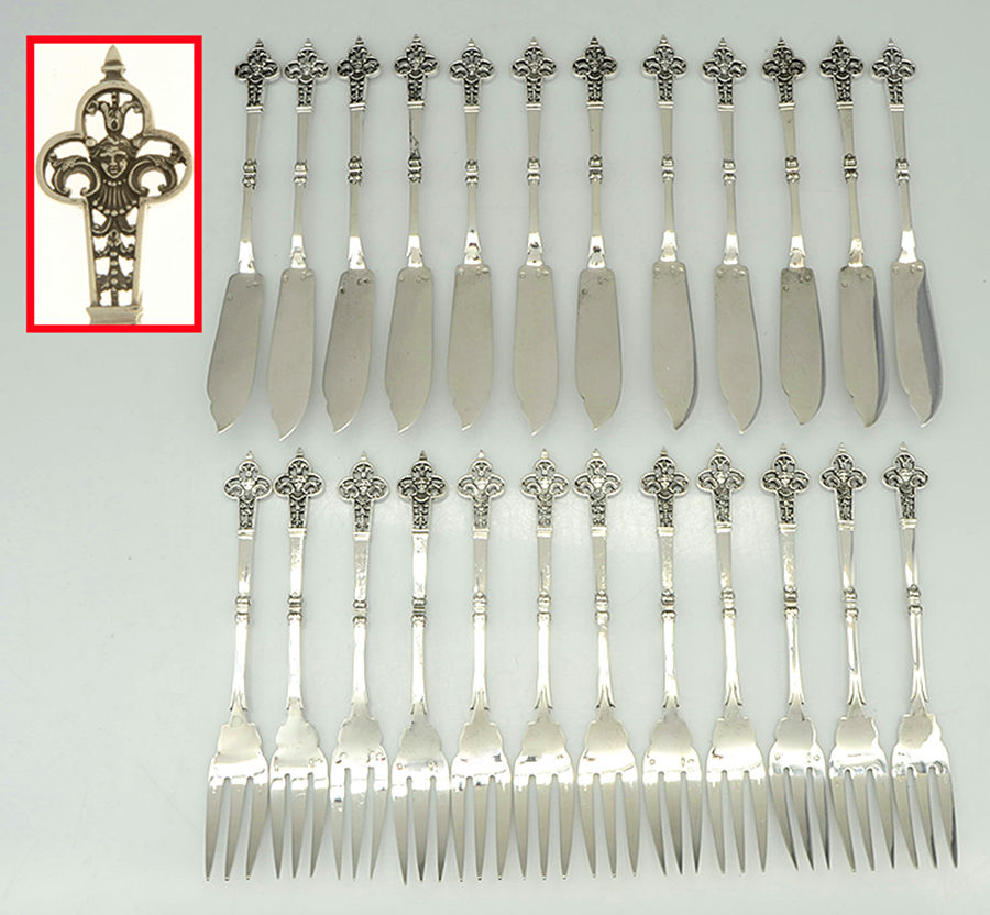 Renaissance (Sterling, 1991) (24 Pc) Fish Set (12 Individual Forks and Knives) by Christofle France-1