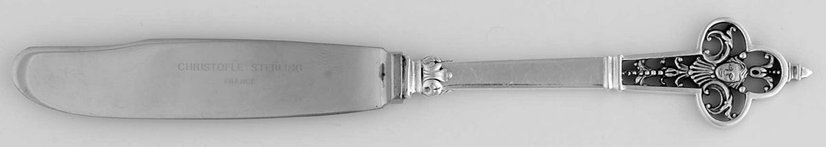Renaissance (Sterling, 1991) Modern Hollow Butter Spreader (Stainless) by Christofle France-1