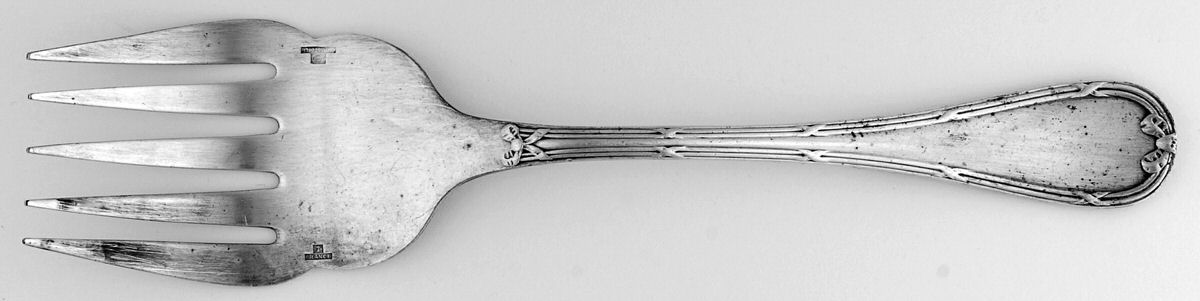 Rubans (Silverplate, 1926) Large Solid Fish Serving Fork by Christofle France-1