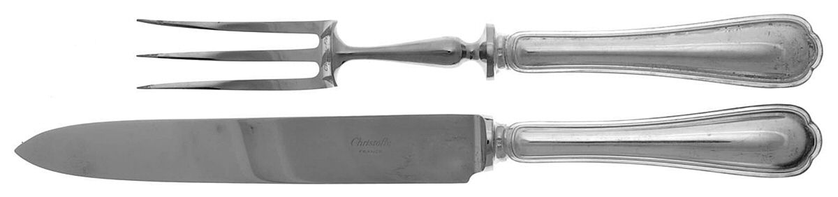 Spatours (Silverplate, 1862, No Monograms) Large 2-Piece Roast Carving Set w/Stainless Blade by Christofle France-1