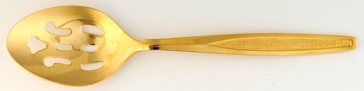 CUD2 (Gold Electroplate) Pierced Tablespoon (Serving Spoon) by Custom Design-1
