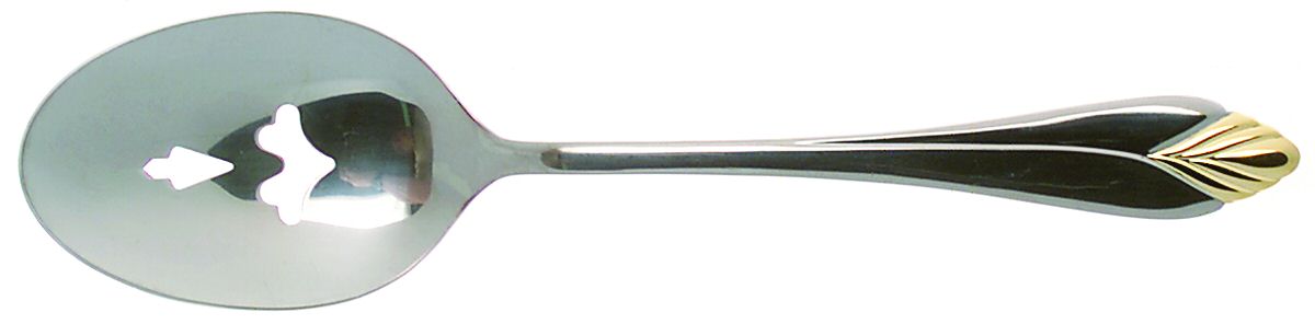 Concord-Gold Accent (Stainless, Gold Accent) Pierced Tablespoon (Serving Spoon) by Cuisinart Flatware-1