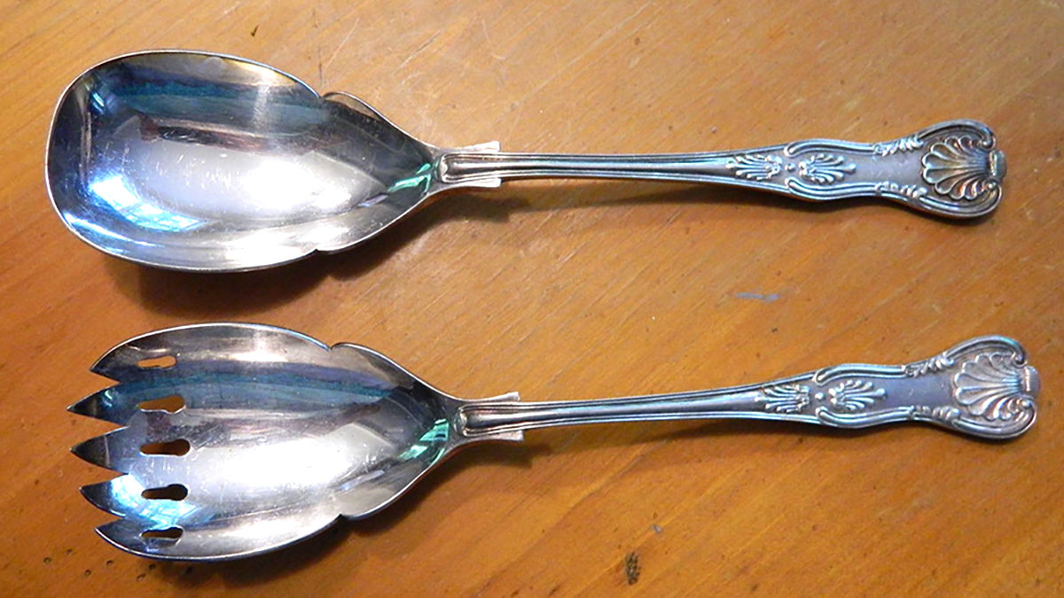 English King (Silverplate) (2 Pc) Solid Salad Set by Cooper Bros & Sons-1