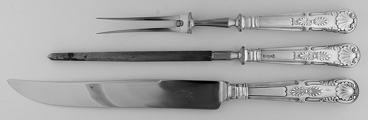 English King (Silverplate) Large 3-Piece Roast Carving Set w/ Stainless Blade by Cooper Bros & Sons-1