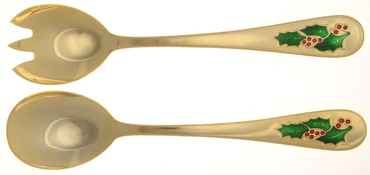 Hollyberry (Gold Electroplate) (2 Pc) Solid Salad Set by Classic Traditions-1