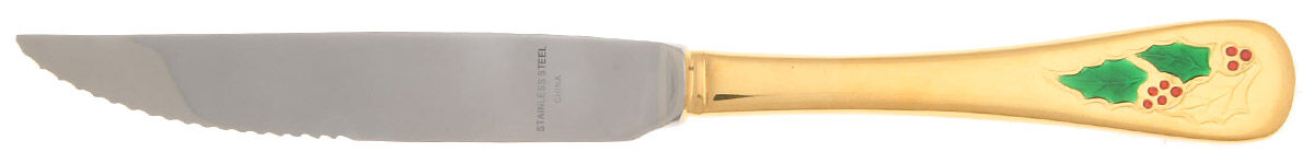 Hollyberry (Gold Electroplate) Steak Knife Individual Hollow, Serrate HC by Classic Traditions-1